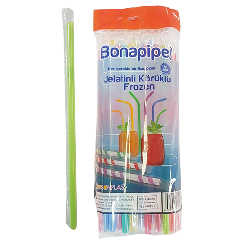 8 mm × 24 cm Frozen Jelatinli Körüklü Pipet Renkli (50’li Paket)